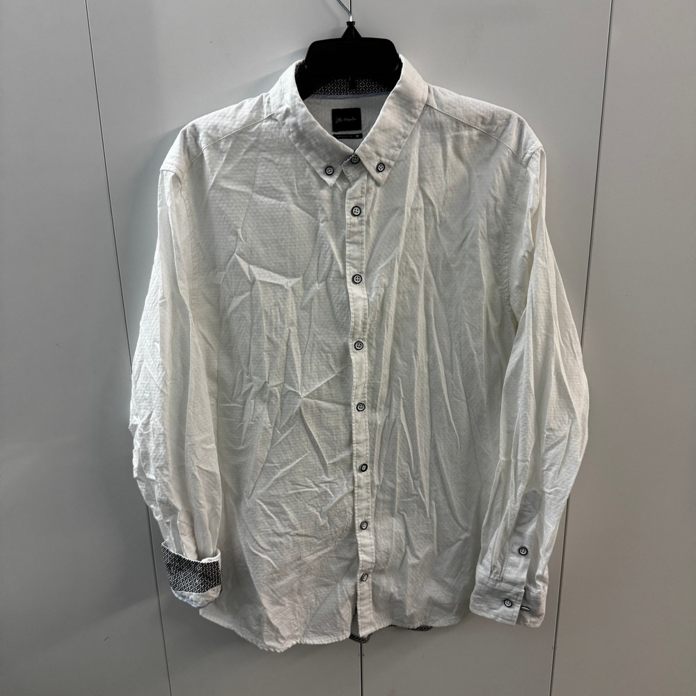 JB Holt Mens Athletic Fit White Textured Long Sleeve Button Down Shirt Size L